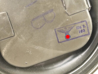 Gasmaskendose "Bereitschaftsbüchse" Modell 1938 Wehrmacht. Originallack, datiert 1939