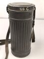 Gasmaskendose "Bereitschaftsbüchse" Modell 1938 Wehrmacht. Originallack, datiert 1938. Mit Beriemung. Ungereinigt