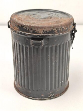 Luftschutz, Volksgasmasle 37 in Bereitschaftsbüchse aus Blech.