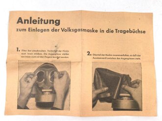 Luftschutz/ Werkschutz, Volksgasmaske 37 in Bereitschaftsbüchse aus Blech. Mit zugehöriger " Anleitung zum Einlegen der Volksgasmaske in die Tragebüchse" für Grubenarbeiter