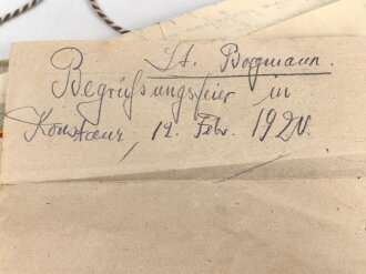 Konvolut eines aus französischer Kriegsgefangenschaft heimkehrenden. Rückführung über die Schweiz, Begrüßungsfeier in Konstanz 1920