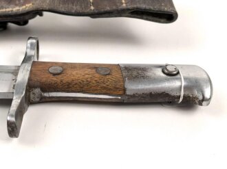 Schweiz, Seitengewehr Modell 1914 mit Sägerücken im Koppelschuh. Guter Gesamtzustand