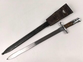 Schweiz, Seitengewehr Modell 1914 mit Sägerücken im Koppelschuh. Guter Gesamtzustand