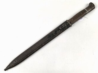 1. Weltkrieg, Seitengewehr 14 mit Stahlblechscheide. Hersteller Bayard