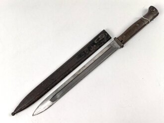 1. Weltkrieg, Seitengewehr 14 mit Stahlblechscheide. Hersteller Bayard