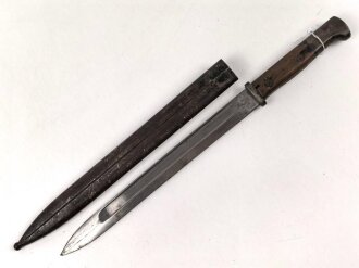 1. Weltkrieg, Seitengewehr 14 mit Stahlblechscheide. Hersteller Bayard