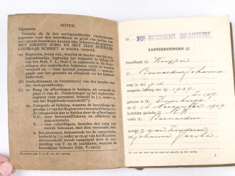 Niederlande, " Oorlogszakboekje" eines Angehörigen im "20E Regimente Infanterie" datiert 1929. Dazu die Erkennungsmarke mit gleichem Namen