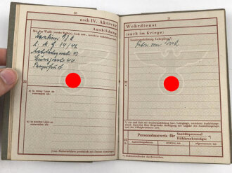 Wehrpaß Heer, eingestellt am 27.7.44 bei Stamm Schwadron Fahr Ers. und Ausb. Abteilung 3, Kreis Meserits