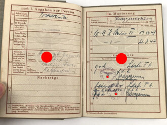 Wehrpaß Heer, eingestellt am 27.7.44 bei Stamm Schwadron Fahr Ers. und Ausb. Abteilung 3, Kreis Meserits