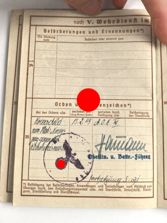 Wehrpaß Heer, Zweitschrift, eingestellt am 4. November 1937 bei Artillerie Regiment 30
