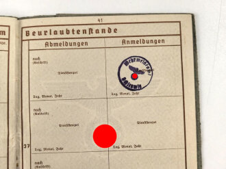 Wehrpaß Heer, Zweitschrift, eingestellt am 4. November 1937 bei Artillerie Regiment 30