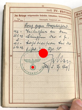Wehrpaß Heer, eingestellt am 2.9.41 bei Infanterie Ersatz. Batl. 61 München.