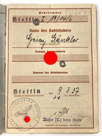 Wehrpaß Luftwaffe, ausgestellt 9.3.1937 bei Flieger Ersatz Abteilung 13