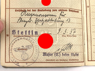 Wehrpaß Luftwaffe, ausgestellt 9.3.1937 bei Flieger Ersatz Abteilung 13