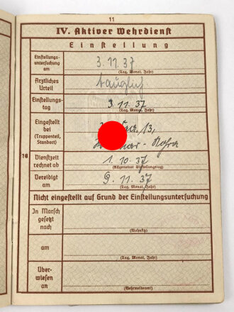 Wehrpaß Luftwaffe, ausgestellt 9.3.1937 bei Flieger Ersatz Abteilung 13