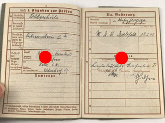 Wehrpaß Heer, eingestellt am 3.5.40 bei Schützen Ersatz Btl. 4 Iserlohn.