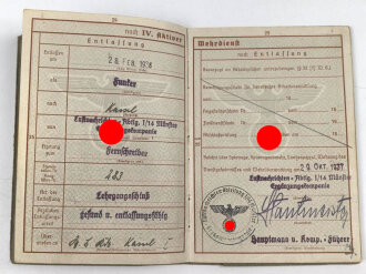 Wehrpaß Luftwaffe, eingestellt am 24.10.37 bei Luftnachrichten Abteilung I/14 Münster.