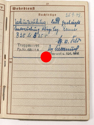 Wehrpaß Luftwaffe, eingestellt am 24.10.37 bei Luftnachrichten Abteilung I/14 Münster.