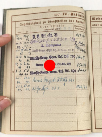 Wehrpaß Heer, eingestellt am 8.12.41 bei Grenadier Ersatz Kompanie 31 Braunschweig