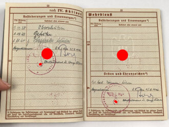 Wehrpaß Heer, eingestellt 4.November 1937 bei 6.Schützen Regiment 3 Eberswalde