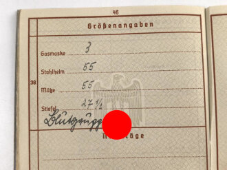 Wehrpaß Heer, eingestellt 4.November 1937 bei 6.Schützen Regiment 3 Eberswalde