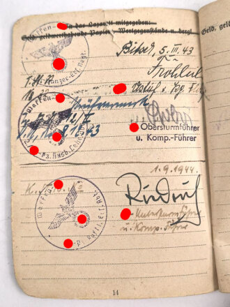 Soldbuch Zweitschrift für einen Unterscharführer der Waffen SS, ausgestellt 28.10.1942 bei 2.SS Panzer Ersatz Abteilung