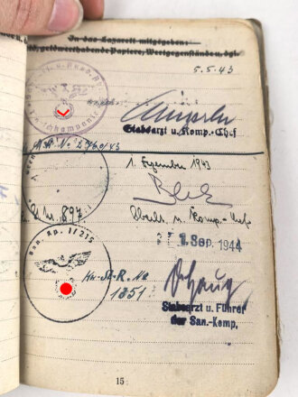 Soldbuch Heer, Zweitausfertigung ausgestellt am 5.5.1943 bei San. Ers. Abt. 5