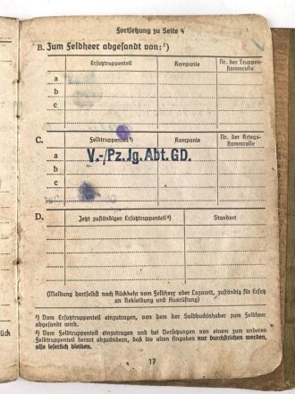 Soldbuch Heer, ausgestellt am 18.44 bei Stammkomp. Gren Rgt. Großdeutschland