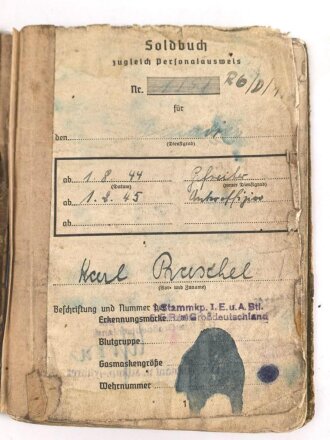 Soldbuch Heer, ausgestellt am 18.44 bei Stammkomp. Gren Rgt. Großdeutschland