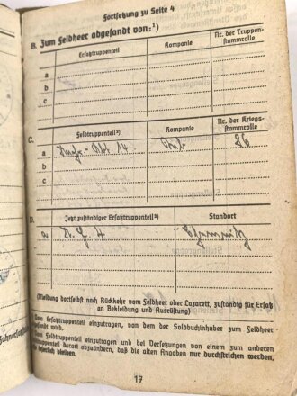 Soldbuch Heer, ausgestellt 28.3.1939 bei Stab Nachrichten Abteilung 156.