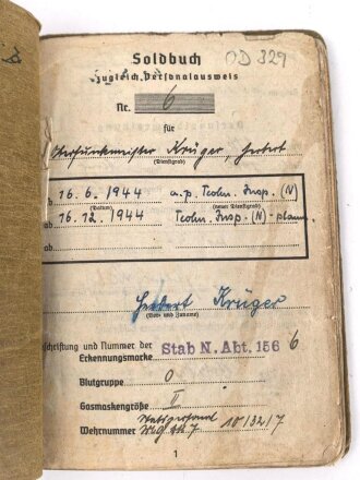 Soldbuch Heer, ausgestellt 28.3.1939 bei Stab Nachrichten...