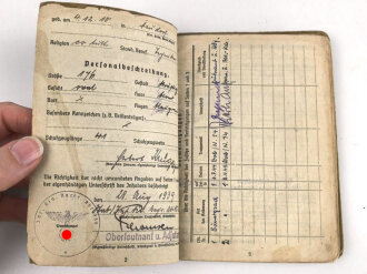 Soldbuch Heer, ausgestellt 28.3.1939 bei Stab Nachrichten Abteilung 156.