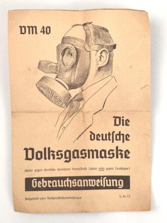 Volksgasmaske 40 in originaler Umverpackung, mit Gebrauchsanweisung