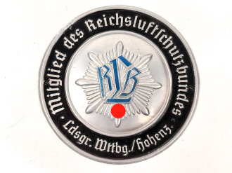 Türplakette " Mitglied des Reichsluftschutzbundes Landesgruppe Württemberg / Hohenz." Sehr guter Zustand