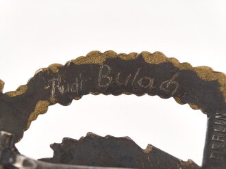 Minensucher Kriegsabzeichen, Hersteller "Fec. Adolf Bock - Ausf. Schwerin Berlin" Rückseitig mit Trägernamen versehen und " erhaben" geklopft. Gute vergoldung