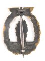 Minensucher Kriegsabzeichen, Hersteller "Fec. Adolf Bock - Ausf. Schwerin Berlin" Rückseitig mit Trägernamen versehen und " erhaben" geklopft. Gute vergoldung