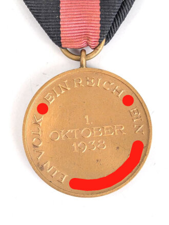 Medaille zur Erinnerung an den 1. Oktober 1938 (Anschluss Sudetenland), am Band