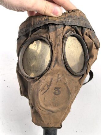 Großbritannien WWI, Gasmaske " Small box respirator"  ausgetrocknet