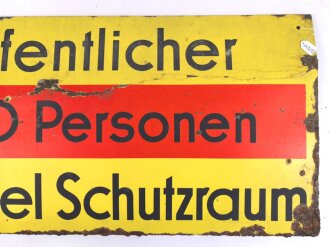 Luftschutz Emailleschild " Öffentlicher Sammel Schutzraum 100 Personen" Maße 39 x 80cm, ungereinigtes Stück