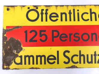 Luftschutz Emailleschild " Öffentlicher Sammel Schutzraum 125 Personen" Maße 39 x 80cm, ungereinigtes Stück