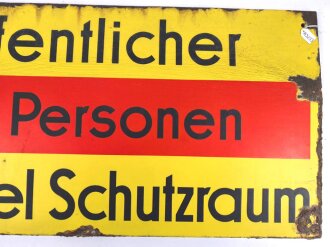Luftschutz Emailleschild " Öffentlicher Sammel Schutzraum 125 Personen" Maße 39 x 80cm, ungereinigtes Stück