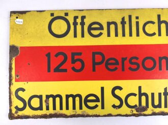 Luftschutz Emailleschild " Öffentlicher Sammel Schutzraum 125 Personen" Maße 39 x 80cm, ungereinigtes Stück