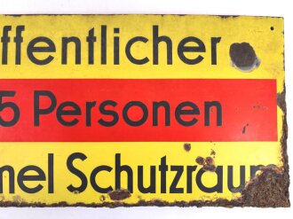 Luftschutz Emailleschild " Öffentlicher Sammel Schutzraum 125 Personen" Maße 39 x 80cm, ungereinigtes Stück