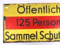 Luftschutz Emailleschild " Öffentlicher Sammel Schutzraum 125 Personen" Maße 39 x 80cm, ungereinigtes Stück