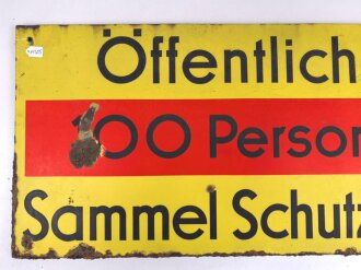 Luftschutz Emailleschild " Öffentlicher Sammel Schutzraum 100 Personen" Maße 39 x 80cm, ungereinigtes Stück