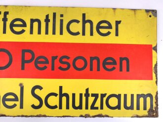 Luftschutz Emailleschild " Öffentlicher Sammel Schutzraum 100 Personen" Maße 39 x 80cm, ungereinigtes Stück