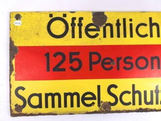 Luftschutz Emailleschild " Öffentlicher Sammel Schutzraum 125 Personen" Maße 39 x 80cm, ungereinigtes Stück