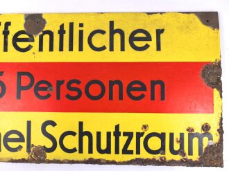 Luftschutz Emailleschild " Öffentlicher Sammel Schutzraum 125 Personen" Maße 39 x 80cm, ungereinigtes Stück