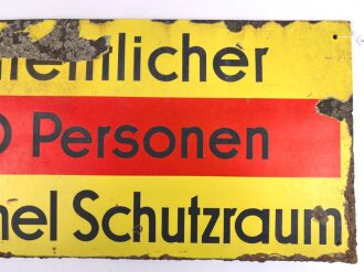 Luftschutz Emailleschild " Öffentlicher Sammel Schutzraum 100 Personen" Maße 39 x 80cm, ungereinigtes Stück