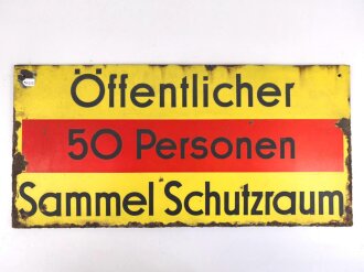Luftschutz Emailleschild " Öffentlicher Sammel Schutzraum 100 Personen" Maße 39 x 80cm, ungereinigtes Stück